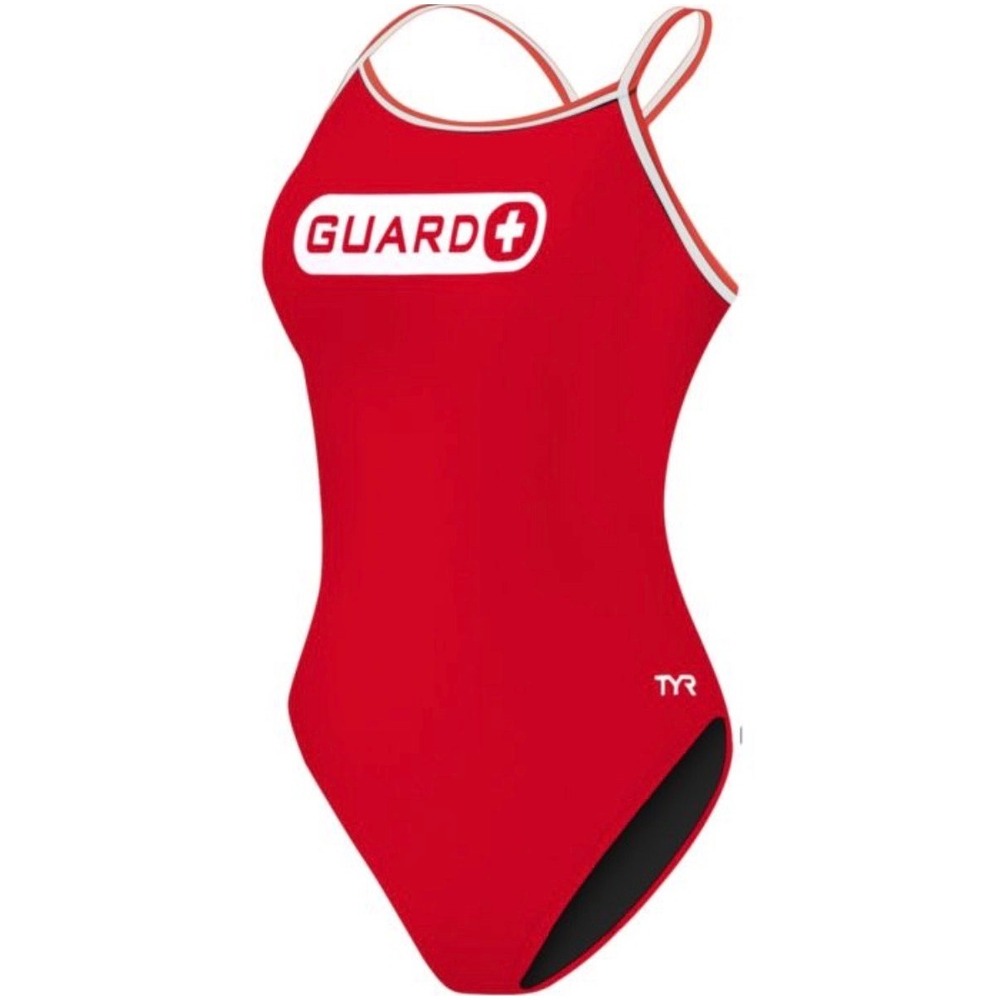 TYR Lifeguard Swimsuit Womens Size 32 Red Guard One Piece Open Back Swim